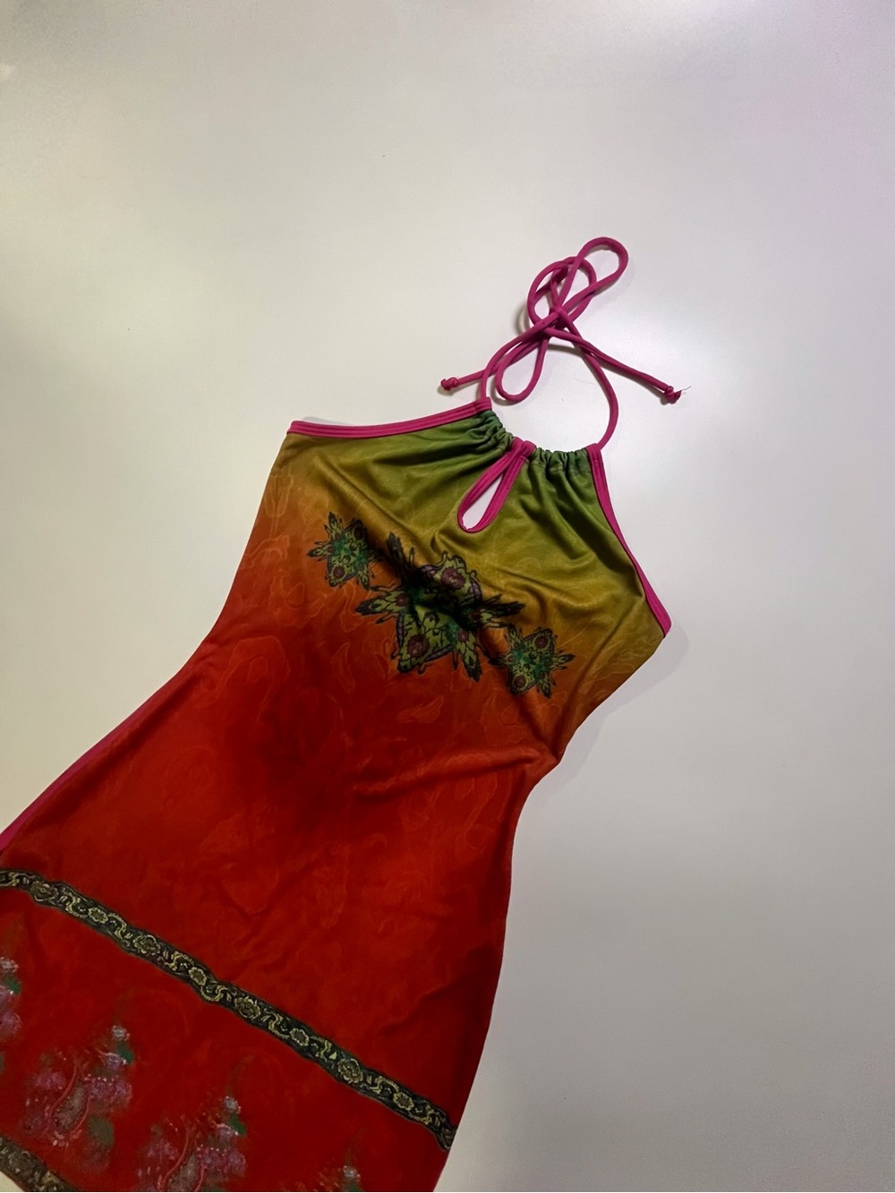 y2k colourful printed halter mini dress